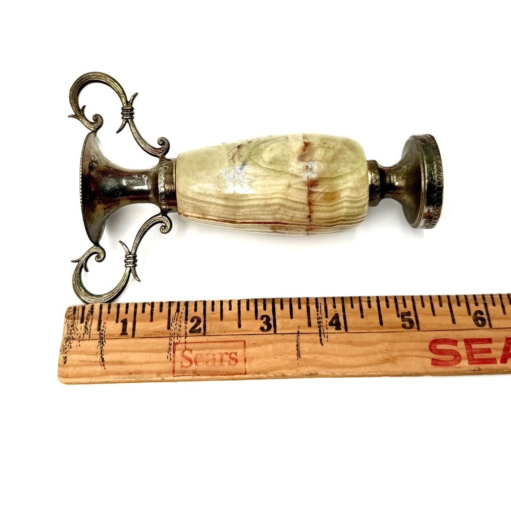 Vintage Onyx and Silver Tone Metal Small Urn Vase Dual Scroll Handles 5.5 Inch - Picture 6 of 6